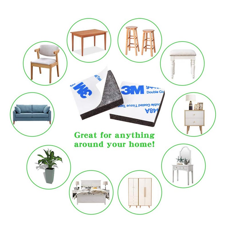 PremiFix Square Felt Pads for Chair Legs, Square Felt Furniture Pads 1 inch 48 Pieces Pack Black, Square Furniture Pads for Hardwood Floor 5mm Thick - Image 3